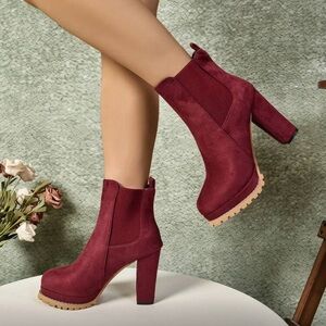 SHEIN Burgundy Heeled Ankle Boots